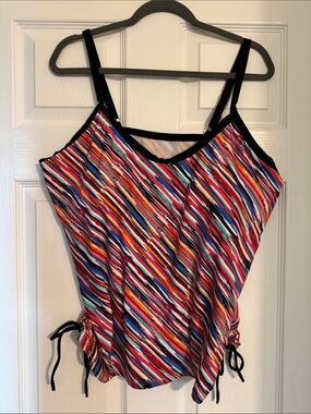 Multicolor Striped Women’s One-Piece Swim Tank with Black Trim